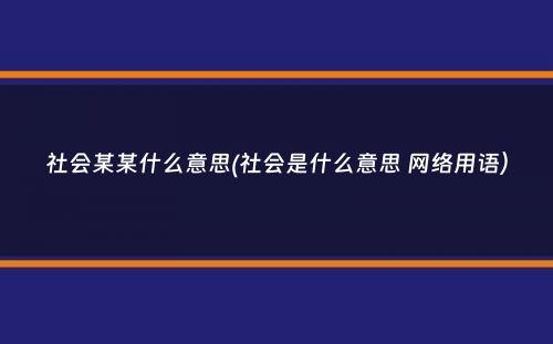 社会某某什么意思(社会是什么意思 网络用语）