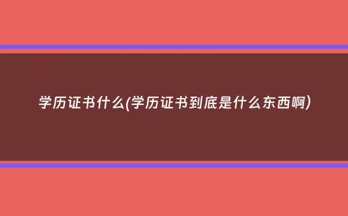 学历证书什么(学历证书到底是什么东西啊）