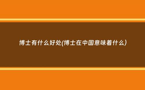 博士有什么好处(博士在中国意味着什么）