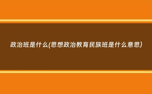 政治班是什么(思想政治教育民族班是什么意思）