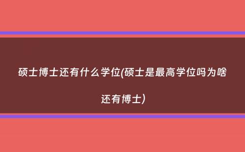 硕士博士还有什么学位(硕士是最高学位吗为啥还有博士）