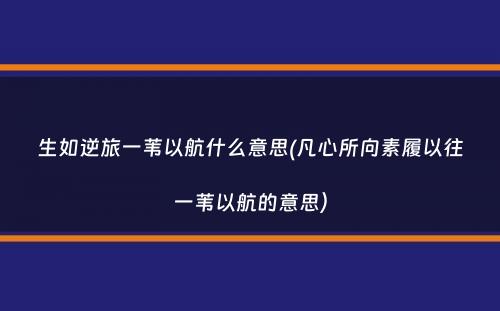 生如逆旅一苇以航什么意思(凡心所向素履以往一苇以航的意思）