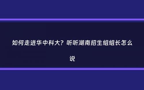 如何走进华中科大？听听湖南招生组组长怎么说