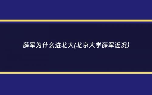 薛军为什么进北大(北京大学薛军近况）