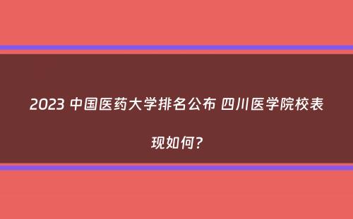 2023 中国医药大学排名公布 四川医学院校表现如何？