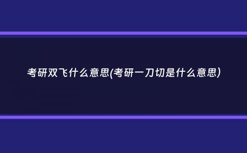 考研双飞什么意思(考研一刀切是什么意思）