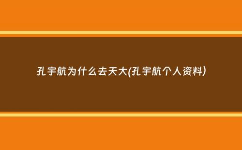 孔宇航为什么去天大(孔宇航个人资料）