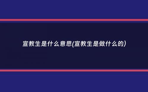 宣教生是什么意思(宣教生是做什么的）