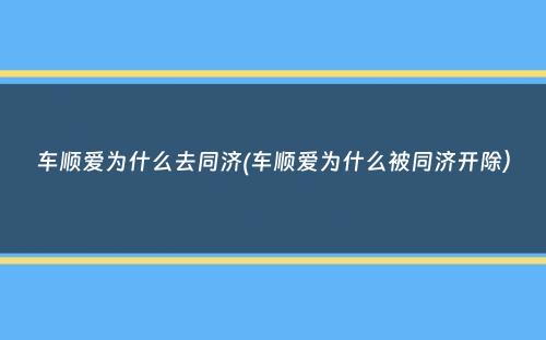 车顺爱为什么去同济(车顺爱为什么被同济开除）