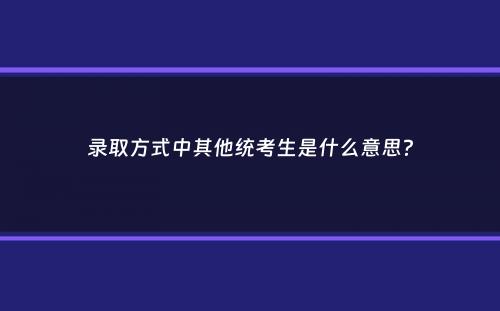 录取方式中其他统考生是什么意思？