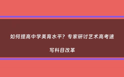 如何提高中学美育水平？专家研讨艺术高考速写科目改革