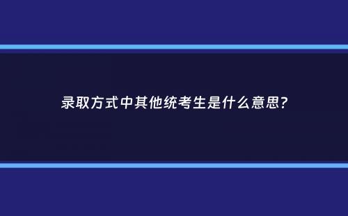 录取方式中其他统考生是什么意思？