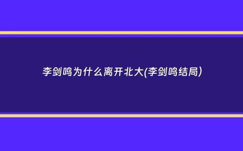 李剑鸣为什么离开北大(李剑鸣结局）