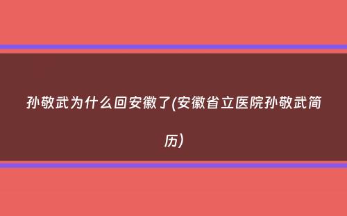 孙敬武为什么回安徽了(安徽省立医院孙敬武简历）