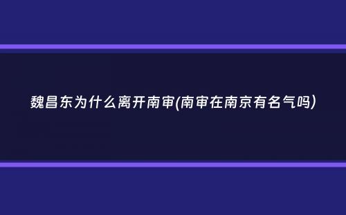 魏昌东为什么离开南审(南审在南京有名气吗）