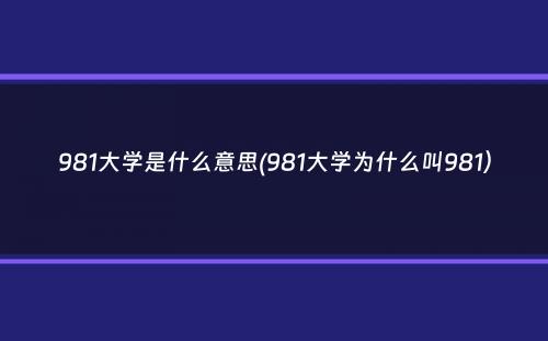 981大学是什么意思(981大学为什么叫981）