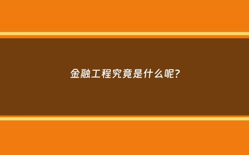 金融工程究竟是什么呢？