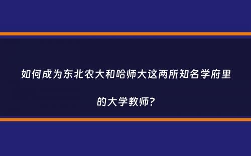 如何成为东北农大和哈师大这两所知名学府里的大学教师？