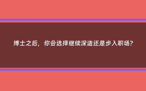 博士之后，你会选择继续深造还是步入职场？