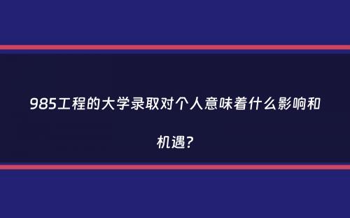 985工程的大学录取对个人意味着什么影响和机遇？