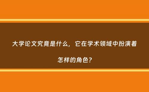 大学论文究竟是什么，它在学术领域中扮演着怎样的角色？