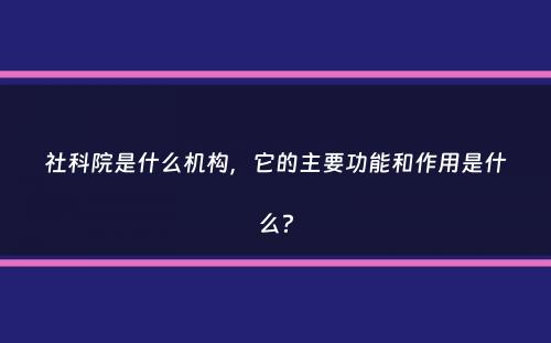 社科院是什么机构，它的主要功能和作用是什么？