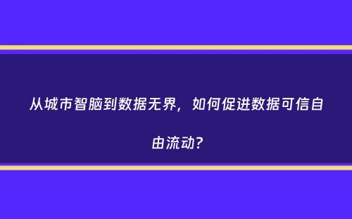 从城市智脑到数据无界，如何促进数据可信自由流动？