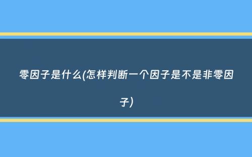 零因子是什么(怎样判断一个因子是不是非零因子）