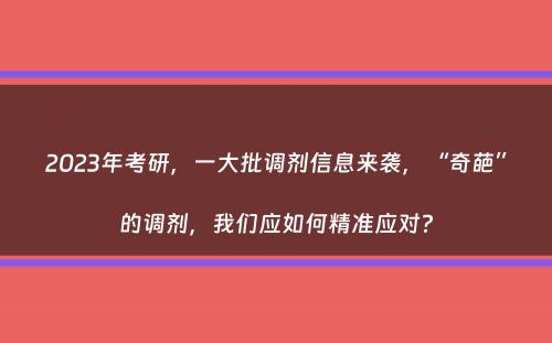 2023年考研，一大批调剂信息来袭，“奇葩”的调剂，我们应如何精准应对？