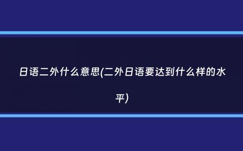 日语二外什么意思(二外日语要达到什么样的水平）