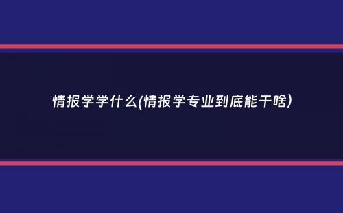 情报学学什么(情报学专业到底能干啥）