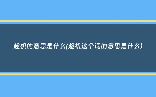 趁机的意思是什么(趁机这个词的意思是什么）