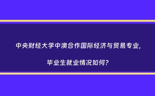 中央财经大学中澳合作国际经济与贸易专业，毕业生就业情况如何？