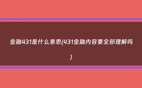 金融431是什么意思(431金融内容要全部理解吗）