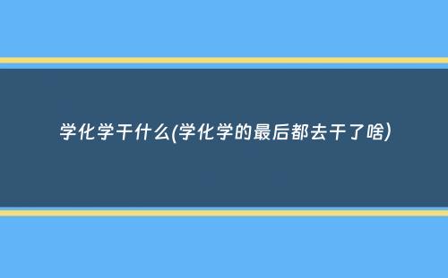 学化学干什么(学化学的最后都去干了啥）