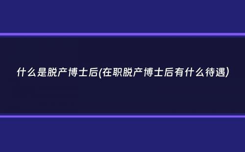 什么是脱产博士后(在职脱产博士后有什么待遇）