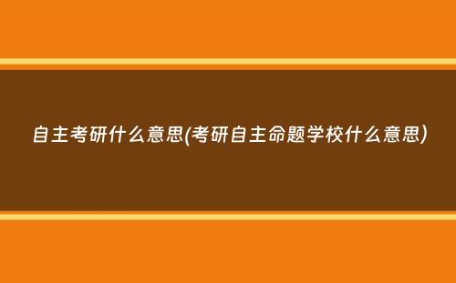 自主考研什么意思(考研自主命题学校什么意思）