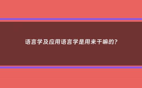 语言学及应用语言学是用来干嘛的？