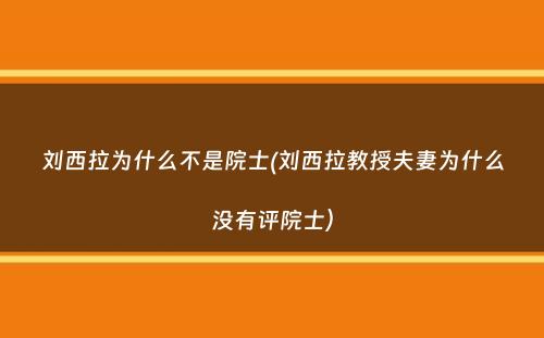 刘西拉为什么不是院士(刘西拉教授夫妻为什么没有评院士）