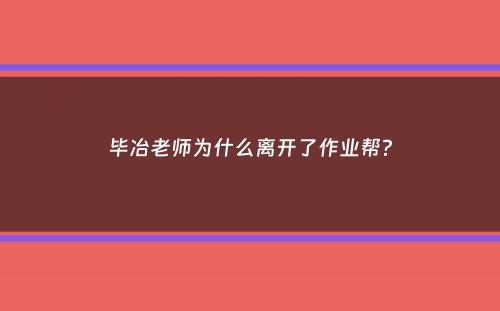 毕冶老师为什么离开了作业帮？