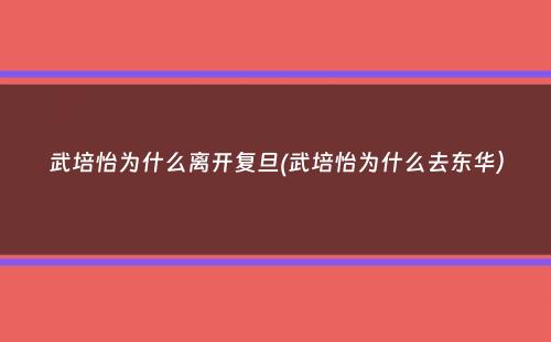 武培怡为什么离开复旦(武培怡为什么去东华）