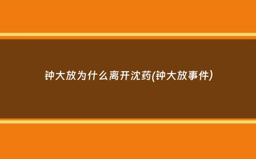 钟大放为什么离开沈药(钟大放事件）