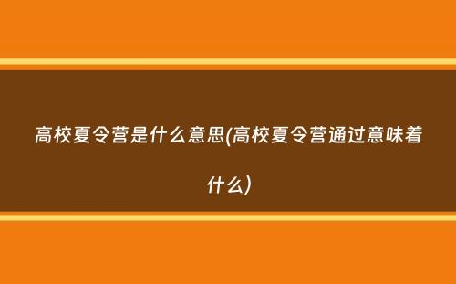 高校夏令营是什么意思(高校夏令营通过意味着什么）