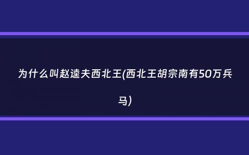 为什么叫赵逵夫西北王(西北王胡宗南有50万兵马）