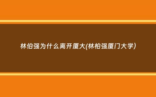 林伯强为什么离开厦大(林柏强厦门大学）