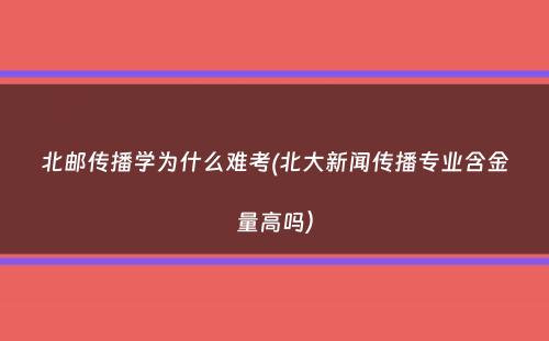 北邮传播学为什么难考(北大新闻传播专业含金量高吗）