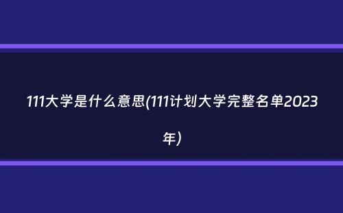 111大学是什么意思(111计划大学完整名单2023年）